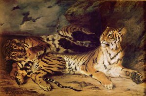 Fiatal tigris játszik az anyjával, 1830